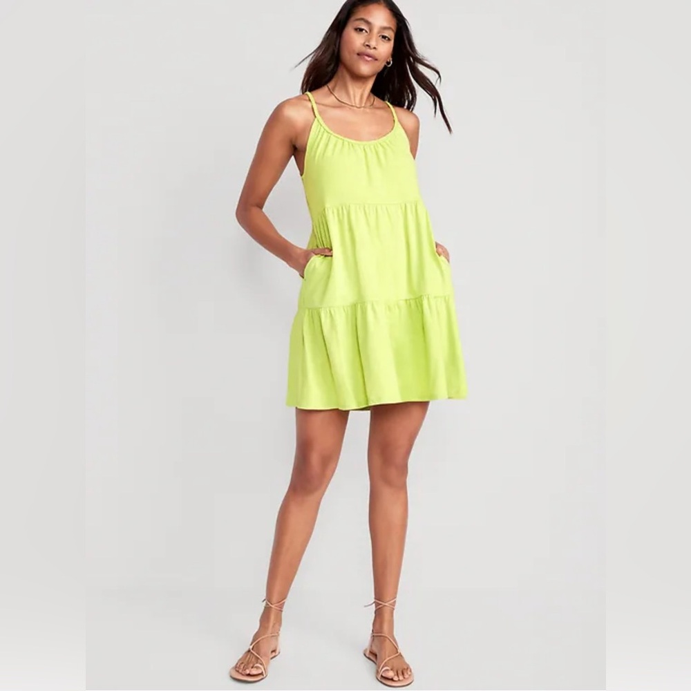 NWT Braided-Strap Tiered Mini Swing Dress